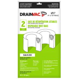 DrainVac SAC-20 Side Fill 9-Gallon Cloth HEPA Type Allergy Bags