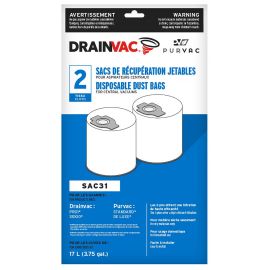 DrainVac SAC-31 Top Fill 4-Gallon HEPA Type Cloth Bags