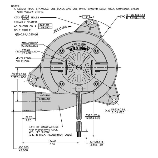 Ametek-Lamb (117572-12) Central Vacuum Motor - Call 1-800-322-2965