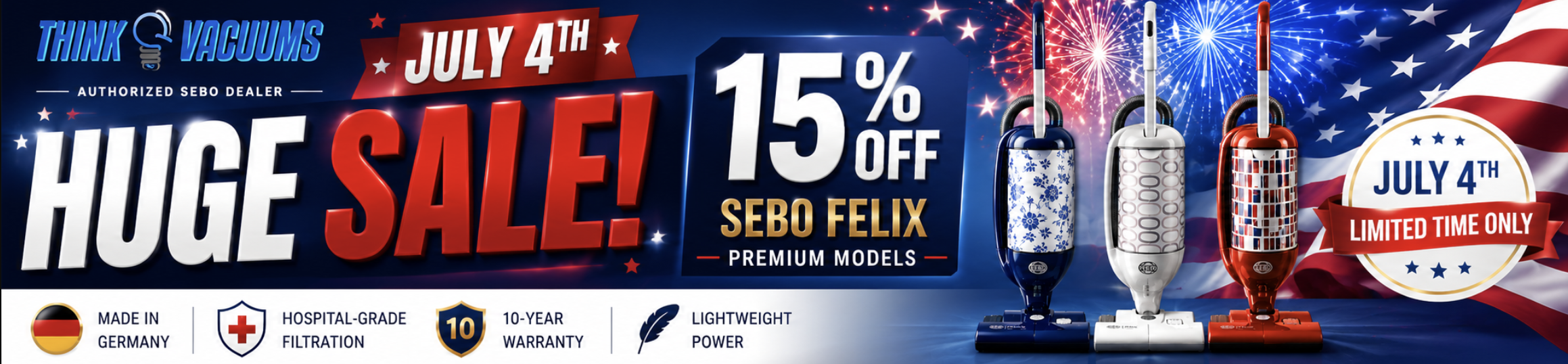 SEBO Felix Premium Models 15% Off July 4th Sale