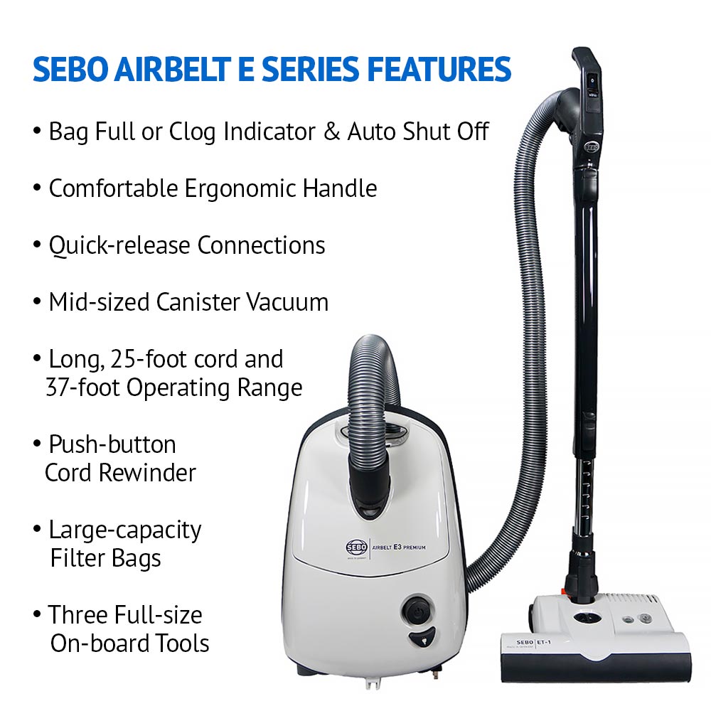 SEBO Airbelt E3 Premium Canister Vacuum White (91641AM/91646AM)
