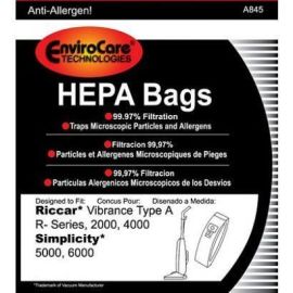 Riccar/Simplicity Type A Vibrance HEPA Type Micro Lined Cloth Bags A845