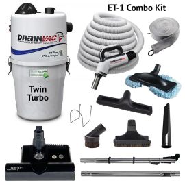 Drainvac Twin Turbo Central Vacuum And ET-1 Combo Kit 