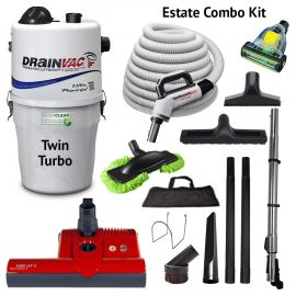 Drainvac Twin Turbo Central Vacuum And Estate Combo Kit 