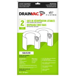 DrainVac SAC-20 Side Fill 9-Gallon Cloth HEPA Type Allergy Bags 