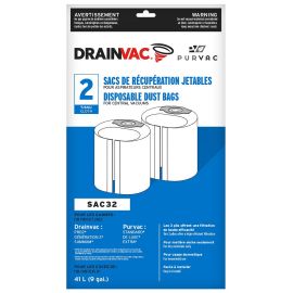 DrainVac SAC-32 Top Fill 9-Gallon Cloth HEPA Type Allergy Bags 