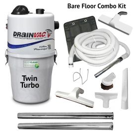 Drainvac Twin Turbo Central Vacuum And Bare Floor Combo Kit 