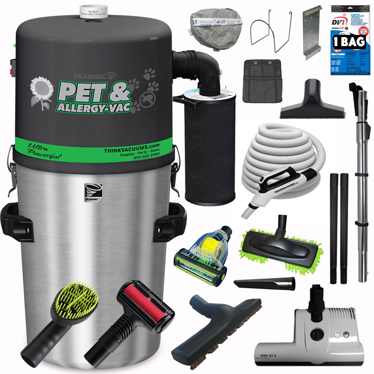 Drainvac Pet & Allergy Central Vacuum and Estate Combo Kit